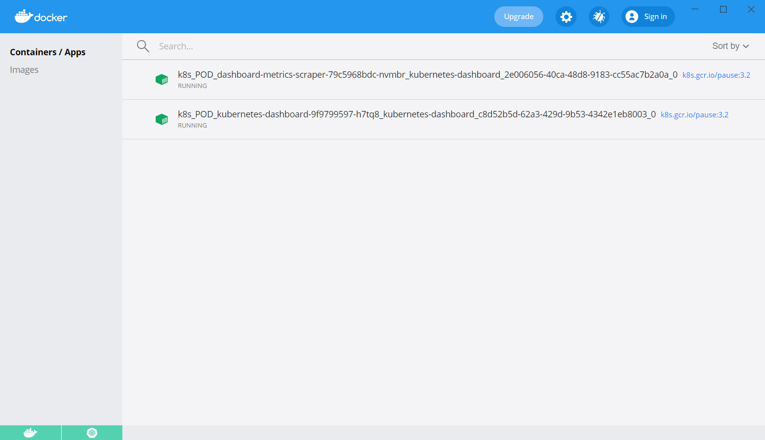 Containers from Kubernetes Dashboard in Docker Desktop