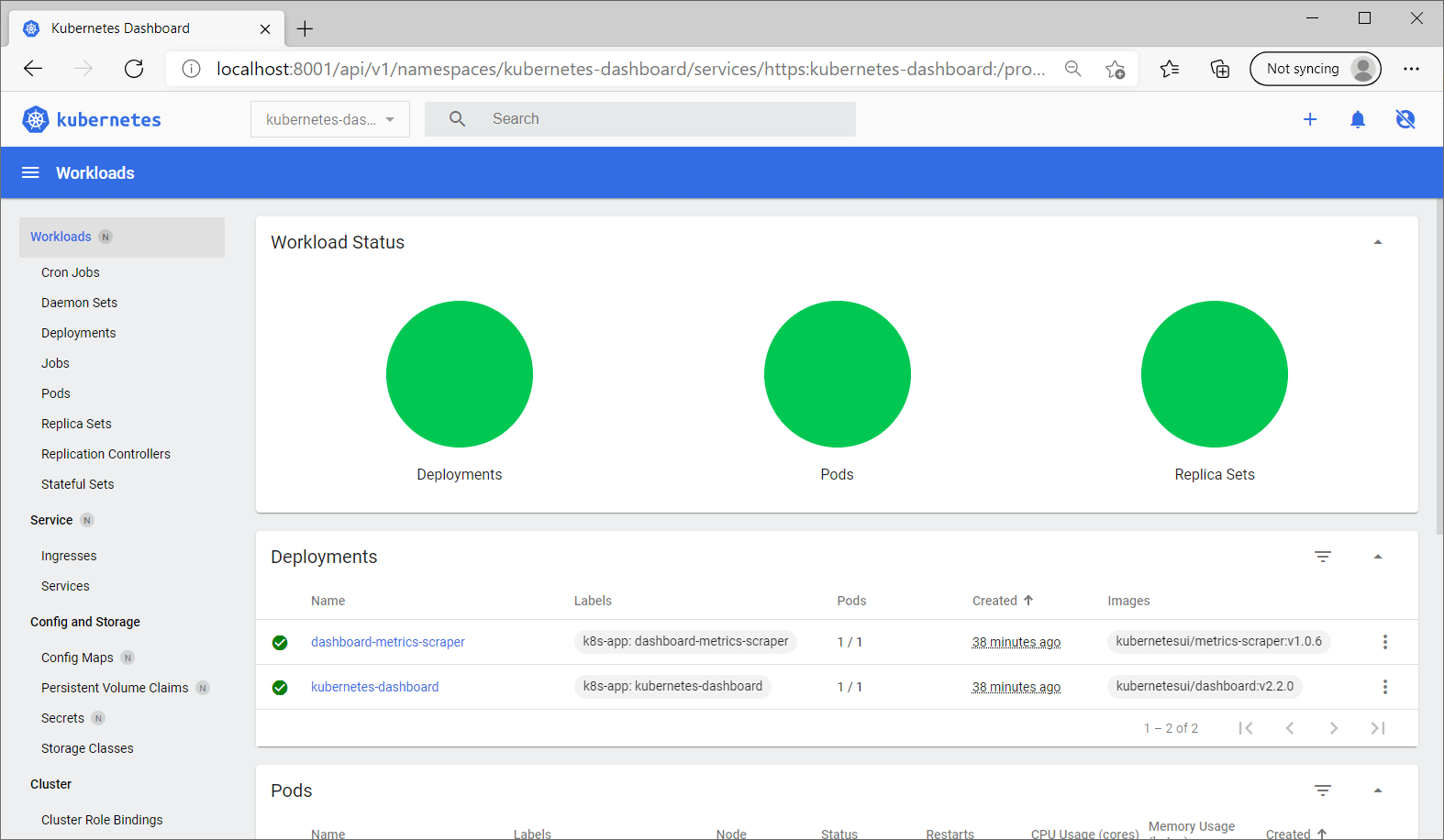 Kubernetes Dashboard pods