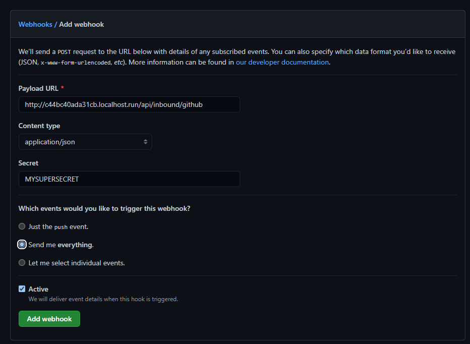 Creating a new webhook
