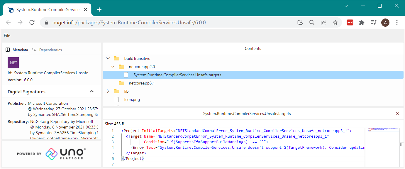 The contents of the nuget package