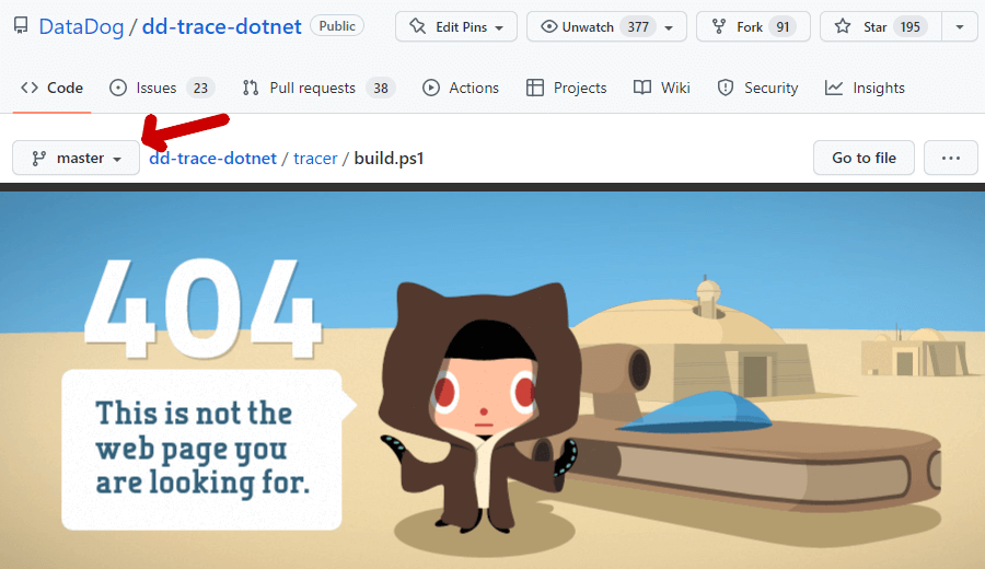 Changing the branch for a file and getting a 404 in GitHub