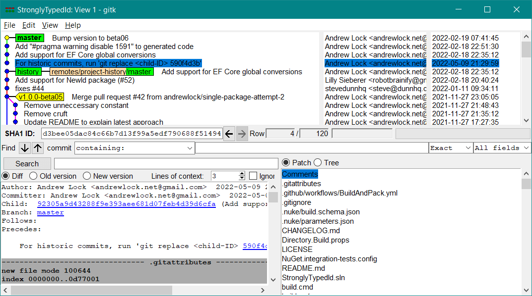 Visual example in git view