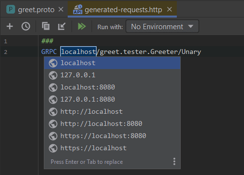 Rider prompts you to enter your application's host