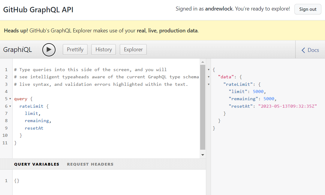 GitHub's GraphQL playground
