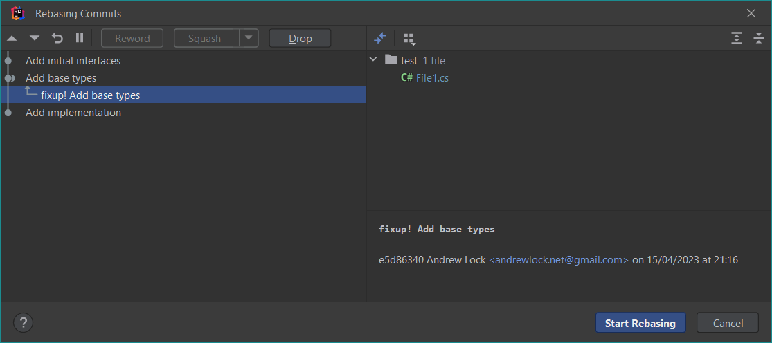 Rider automatically handles autosquashing