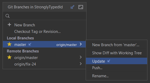 Viewing options for the currently checked-out branch