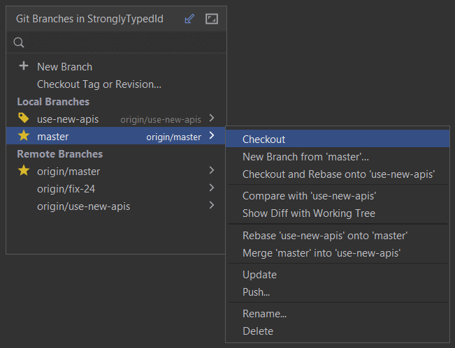 Viewing options for a branch which is not currently checked-out
