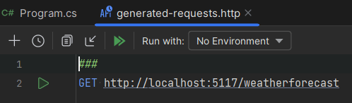 Image of the HttpClient window in Rider
