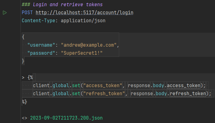 Logging in and retrieving tokens in Rider
