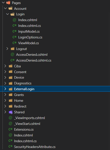 The Razor Pages included in Identity Server