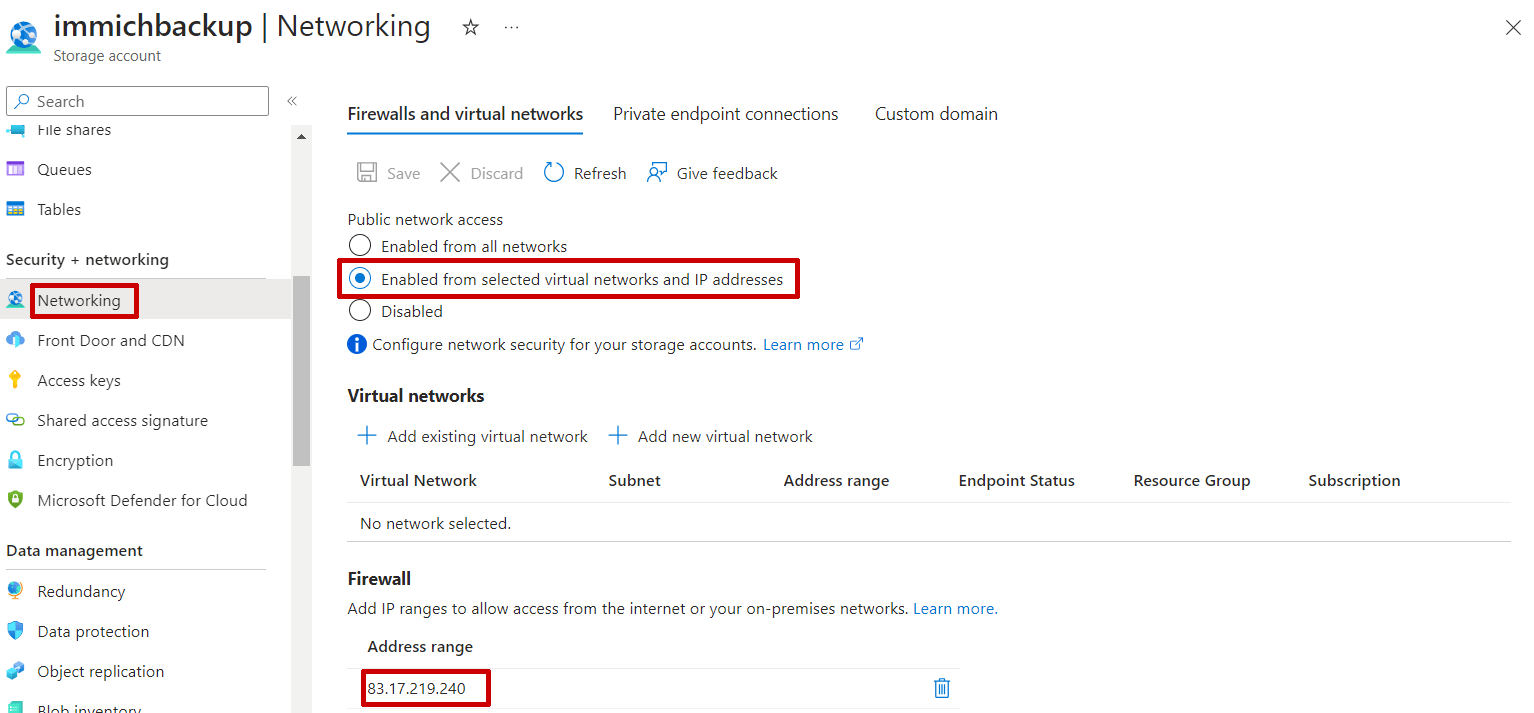 Setting up the firewall for your storage account
