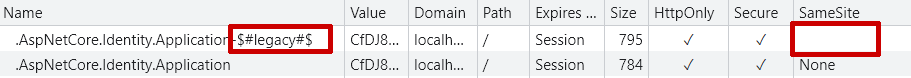A screenshot of the two auth cookies