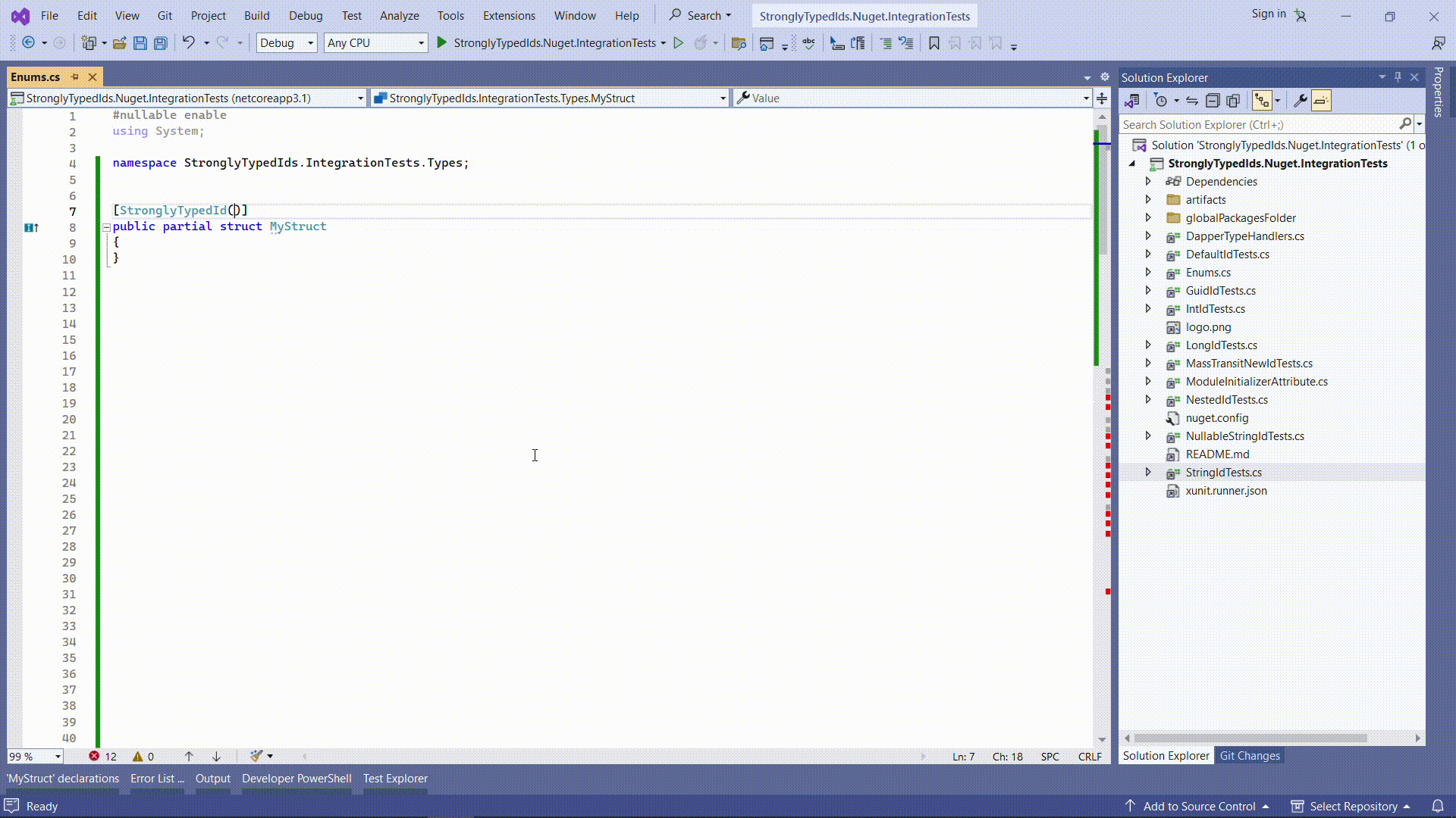 Using the codefix provider to generate a StronglyTypedId template In Visual Studio