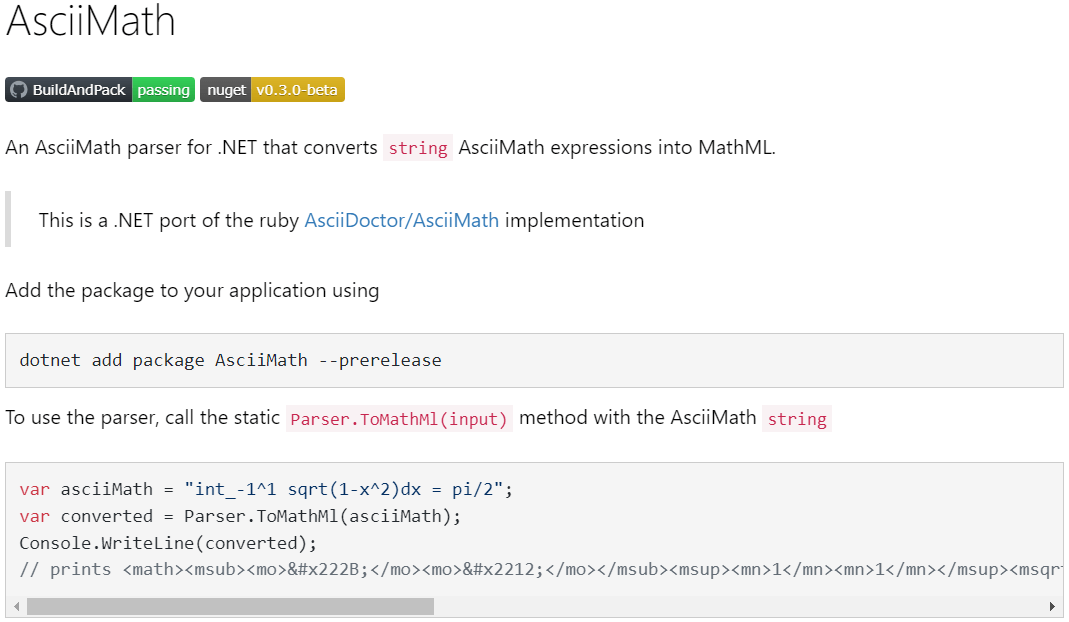 The AsciiMath NuGet package