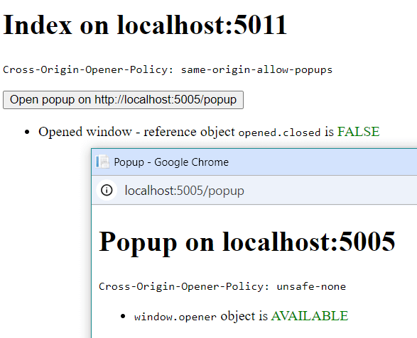 If the opener has same-origin-allow-popups and the popup has unsafe-none, they share a browsing context