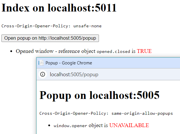 If the opener has unsafe-none and the popup has same-origin-allow-popups, they don't share a browsing context