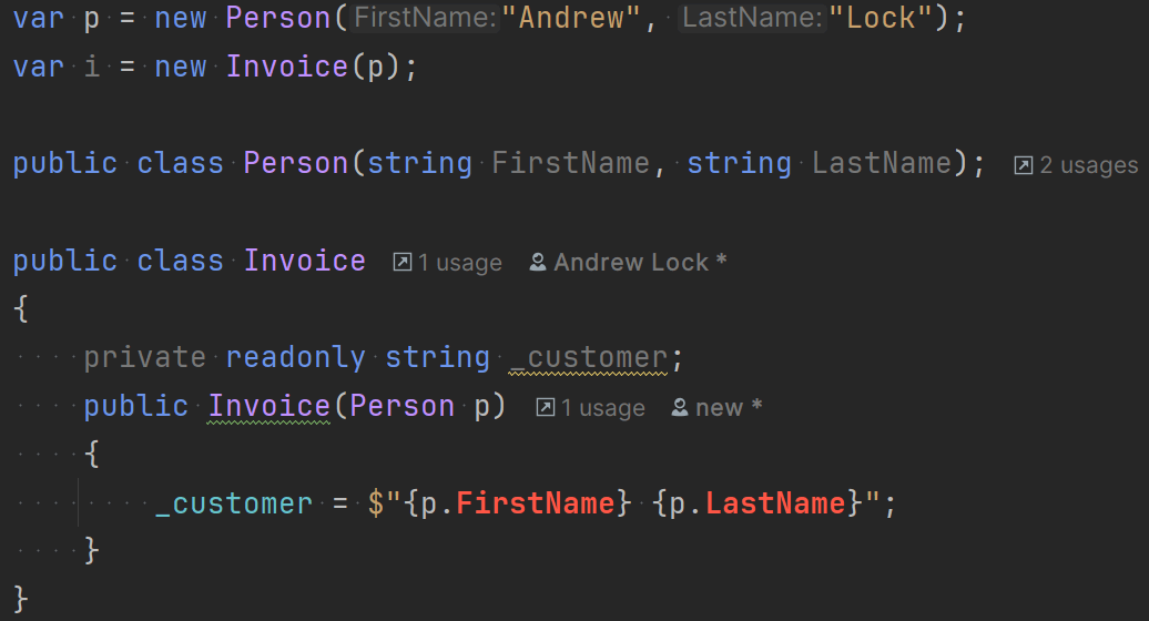 Primary constructors don't automatically generate properties other than in records
