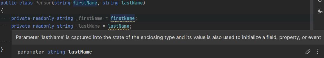 Warnings generated when primary constructors are captured more than once