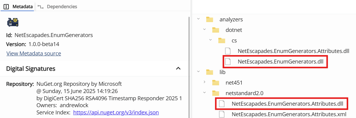 The contents of the NetEscapades.EnumGenerators package contains the NetEscapades.EnumGenerators.Attributes dll in the lib sub-folder