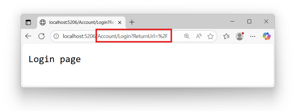 The authorization metadata prevents directly accessing /, but allows accessing the /Acount/Login route