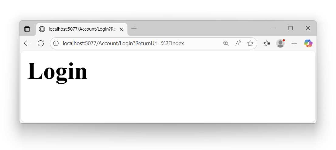 The /Index page redirects to /Account/Login