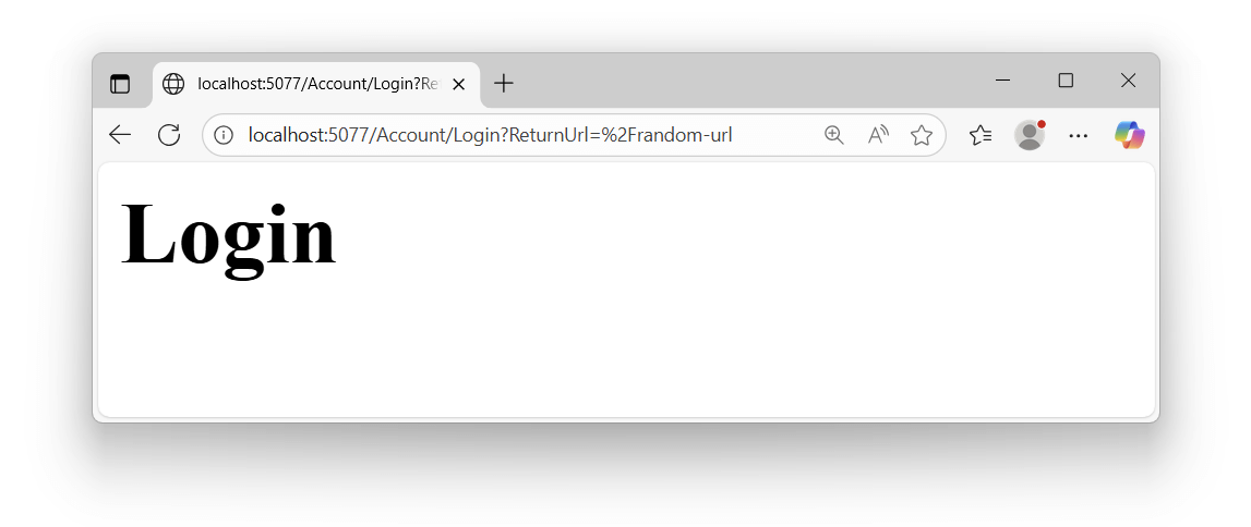 The fallback route still redirects to /Account/Login too