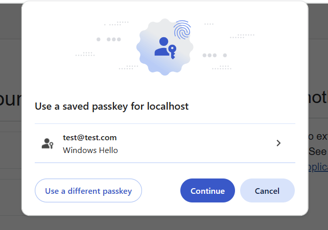 The 'use a saved passkey' dialog in Chrome on Windows