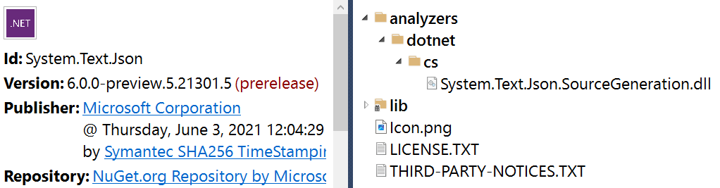 The layout of the 6.0.0-preview.5.21301.5 version of the System.Text.Json NuGet