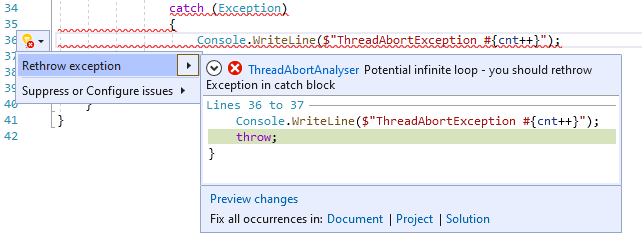 The code fix suggestion in action