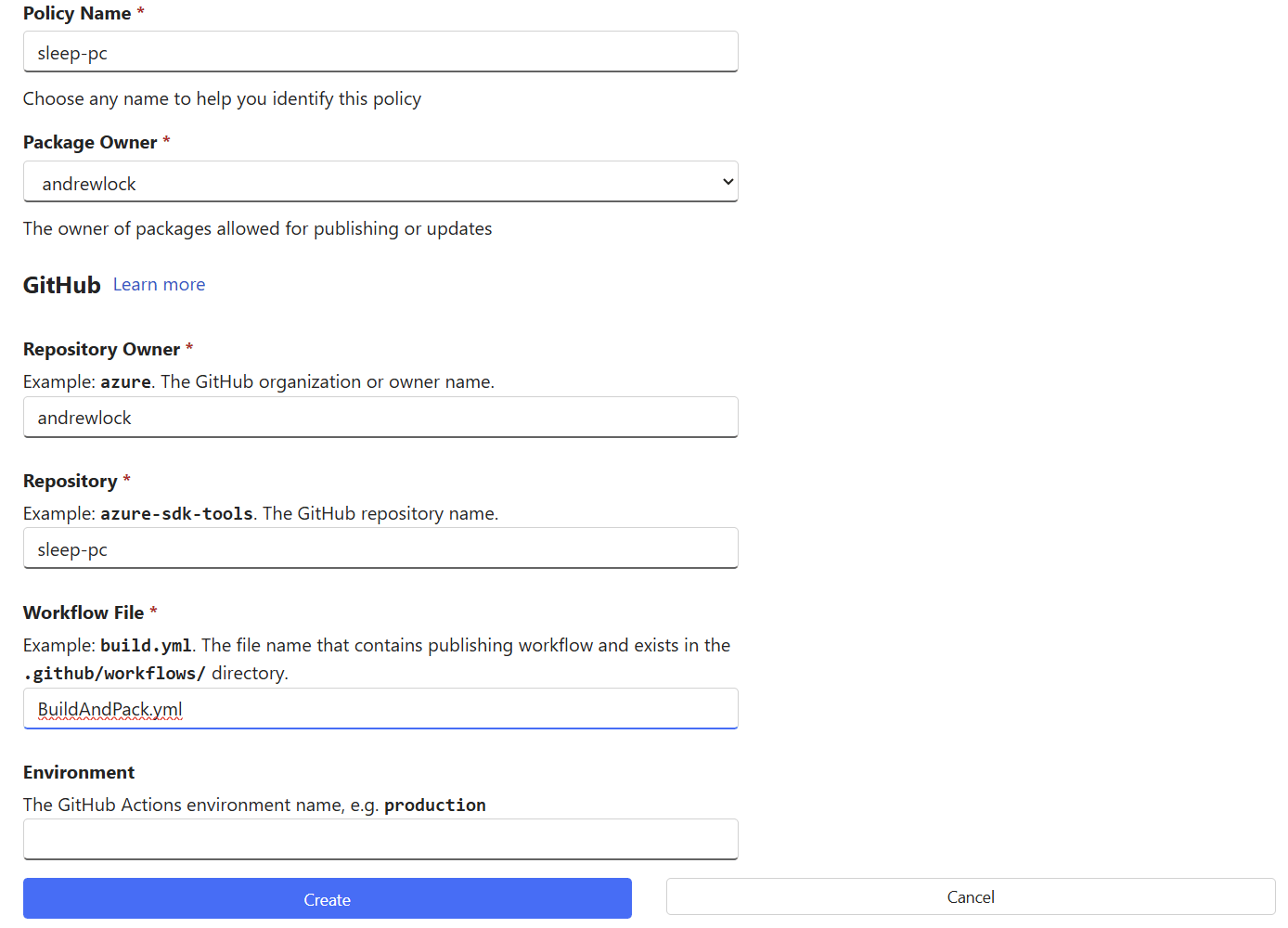 The configured details for the sleep-pc tool