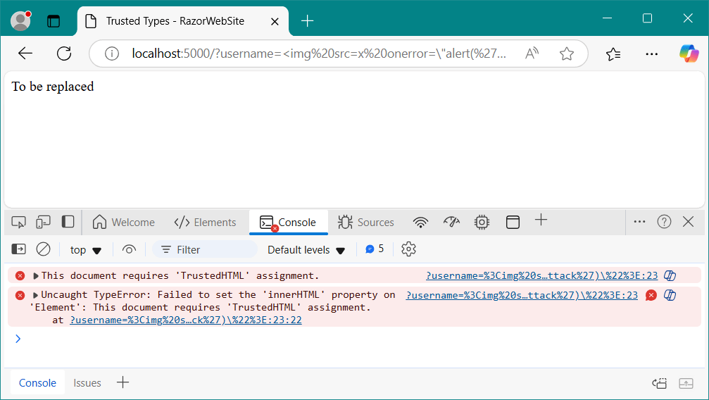 Showing trusted-types protections using a CSP