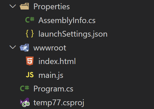 Screenshot of the files generated by the template