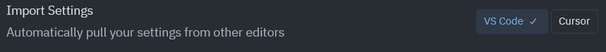 The screen after importing settings from VS Code
