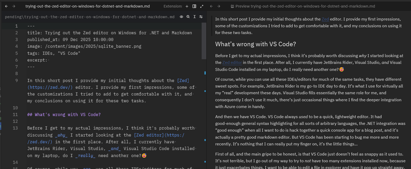 The markdown experience in Zed