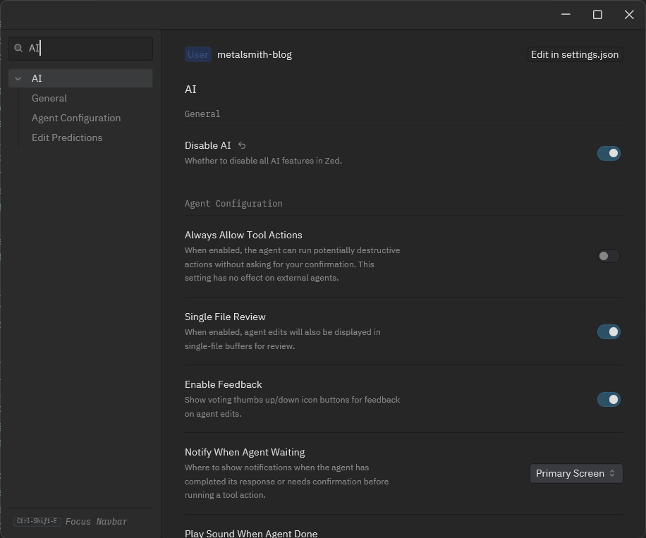 You can disable AI in Zed if you don't want AI features
