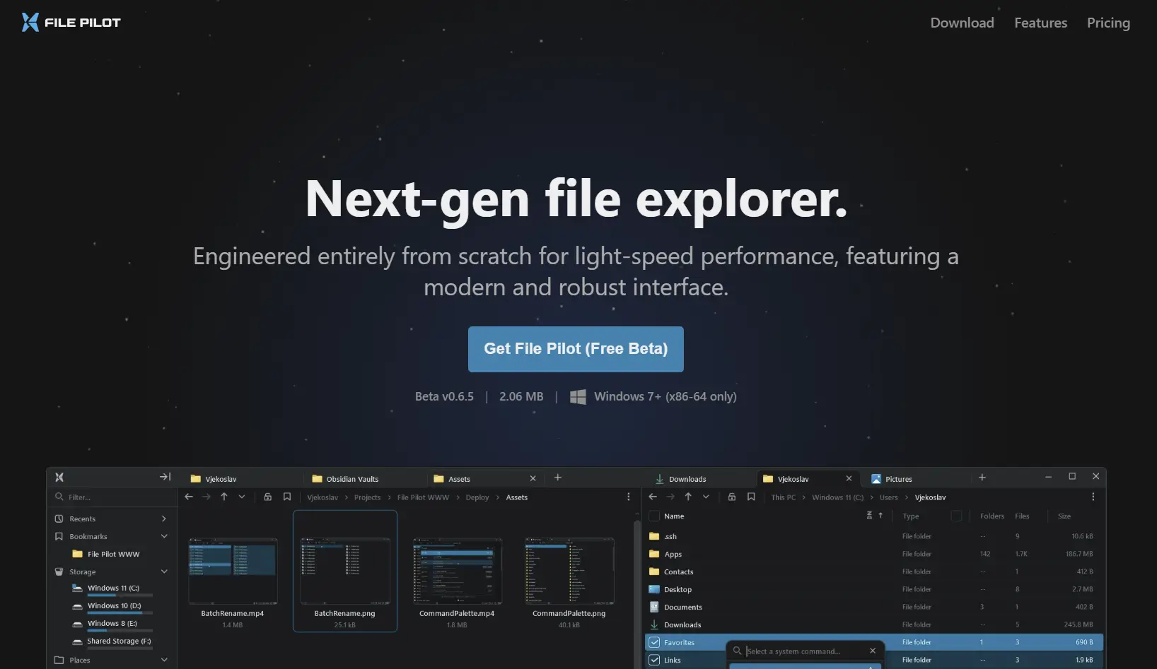 The File Pilot home page at filepilot.tech