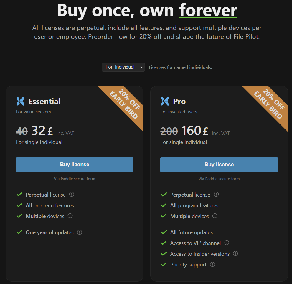 File Pilot pricing page