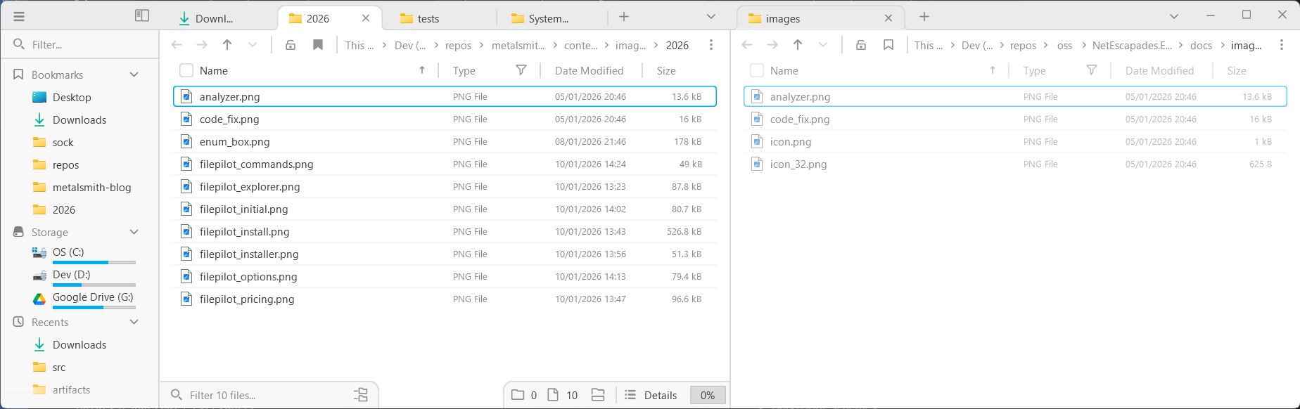 The File Pilot split panels