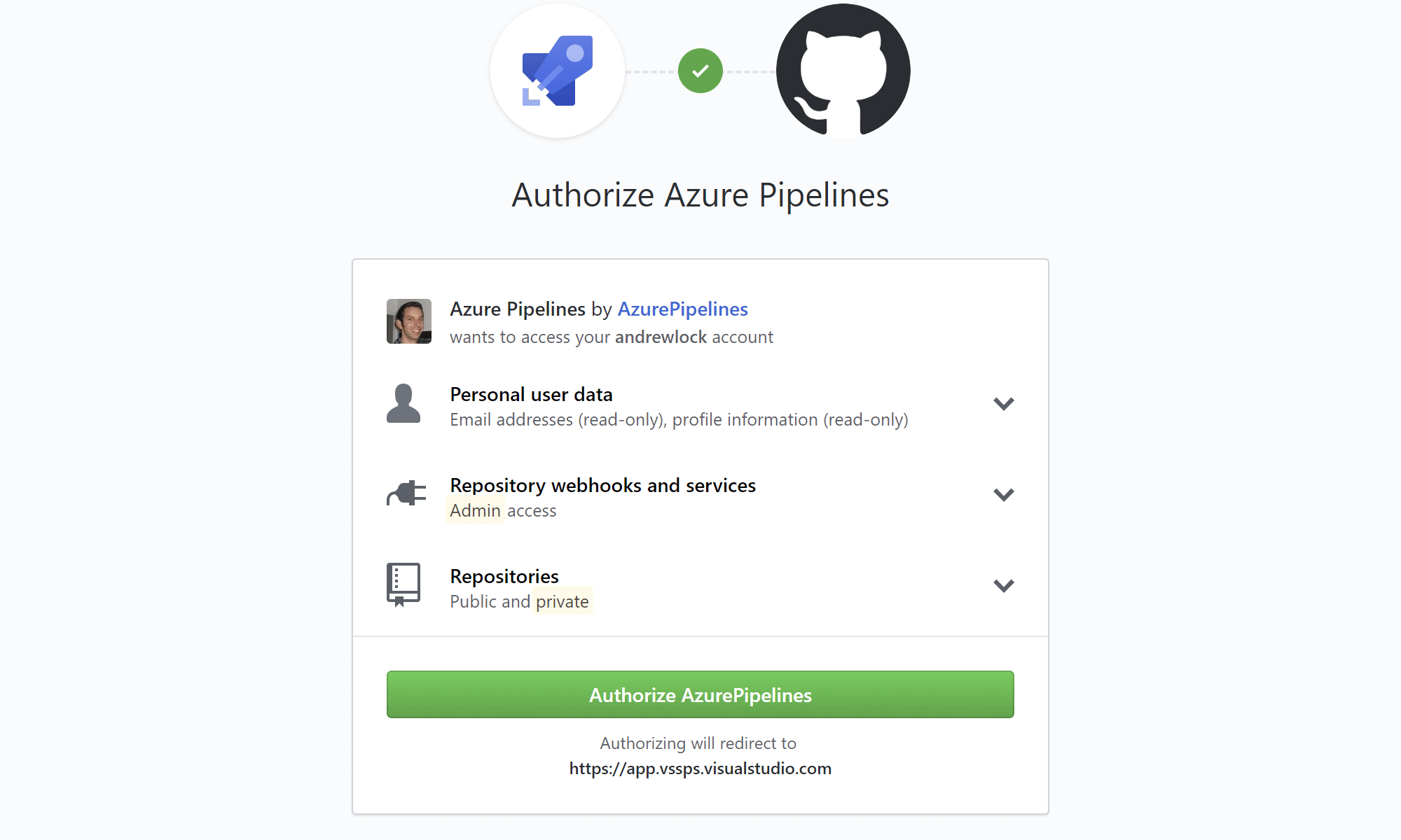 Authorize your Azure DevOps account to access your GitHub account