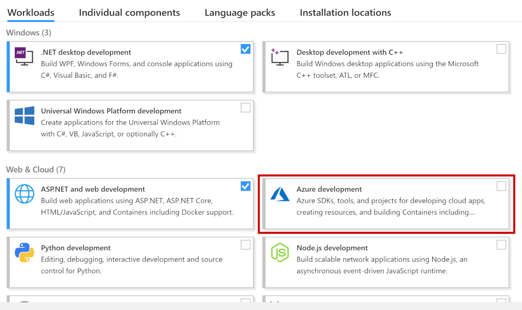 Azure development workload