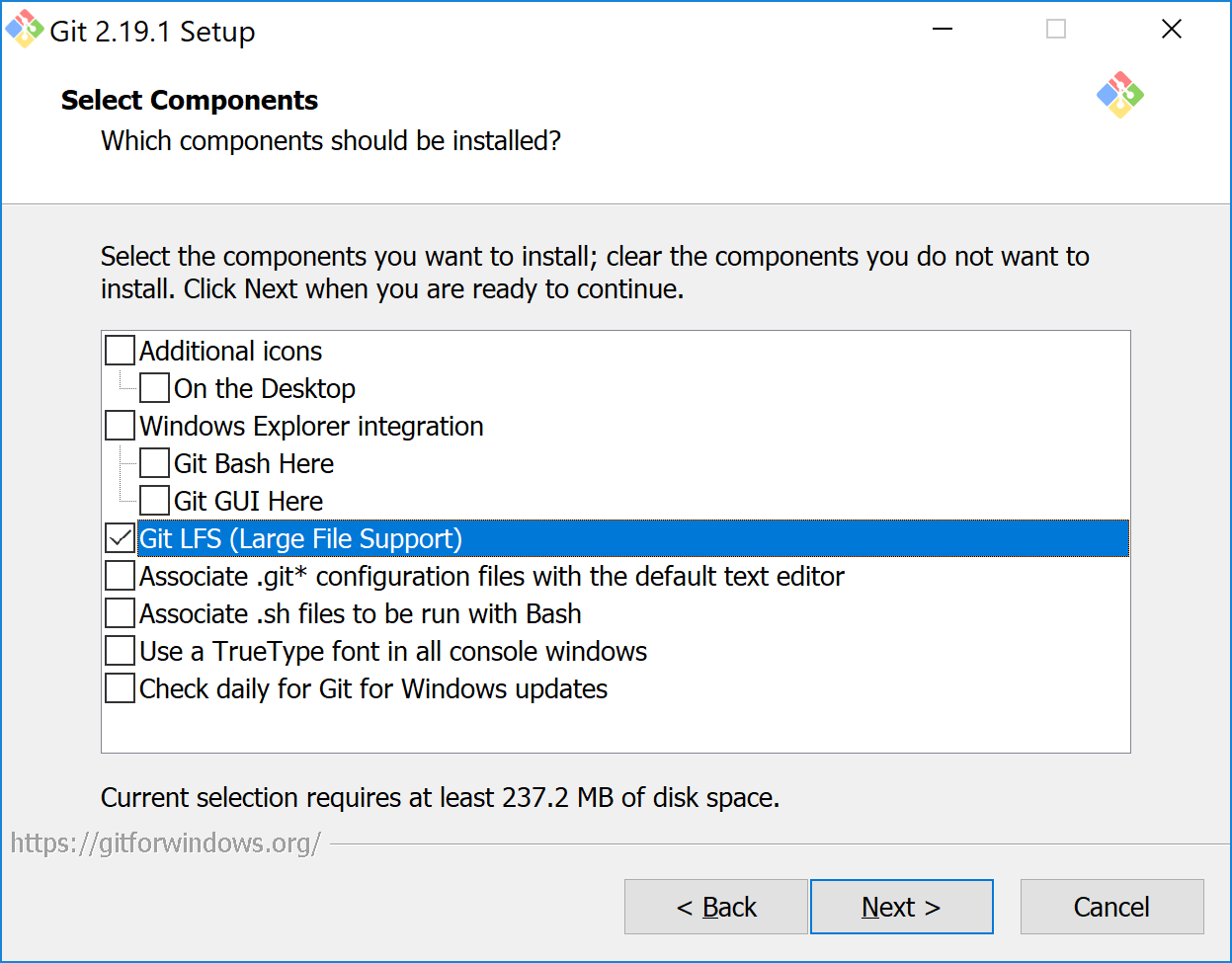 Enabling Git-lfs in the Git installer