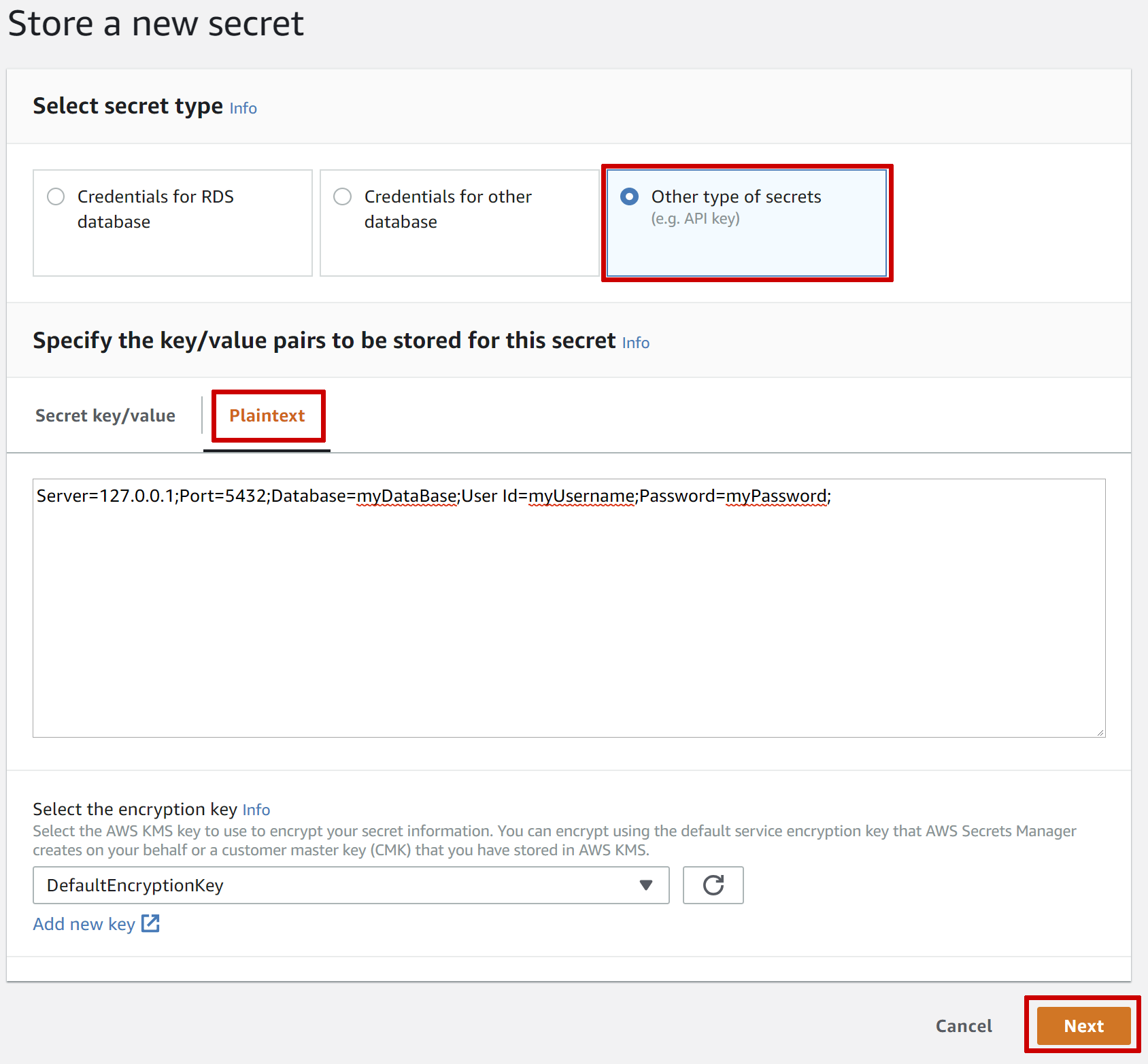 Storing a plaintext secret